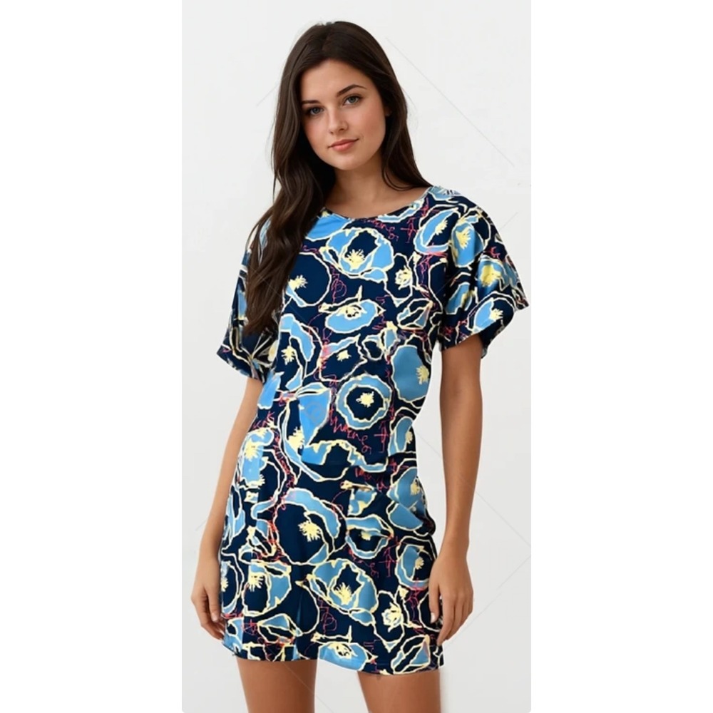 Poppyseed Floral Dress Poppy Flowers Print Bohemian‎ Style Bell Sleeves Sz S